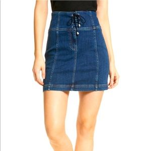 Free People Denim Lace Up Mini Skirt